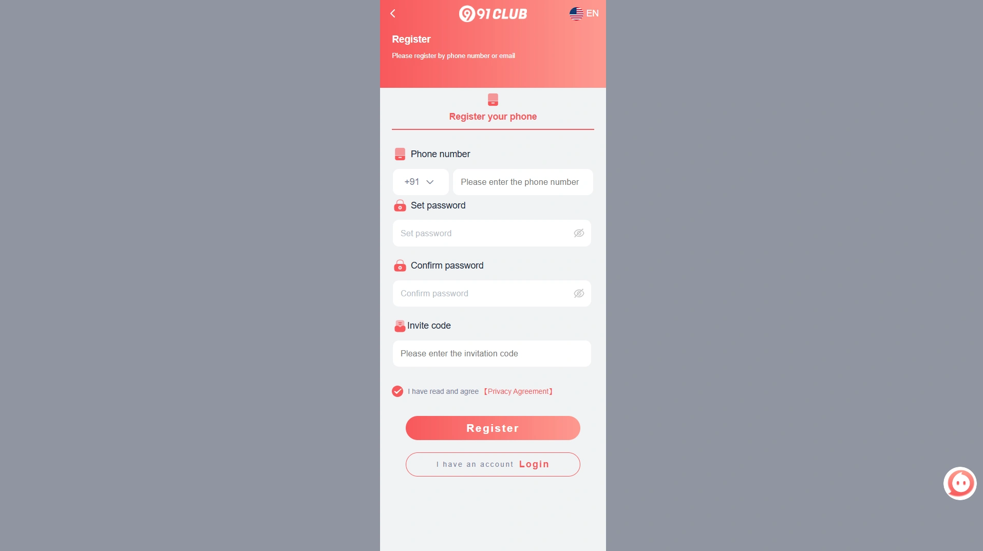 Creating an account & logging into the 91 Club app